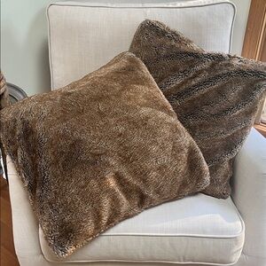 Frontgate Two Luxurious Brown Faux Fur Accent Pillows